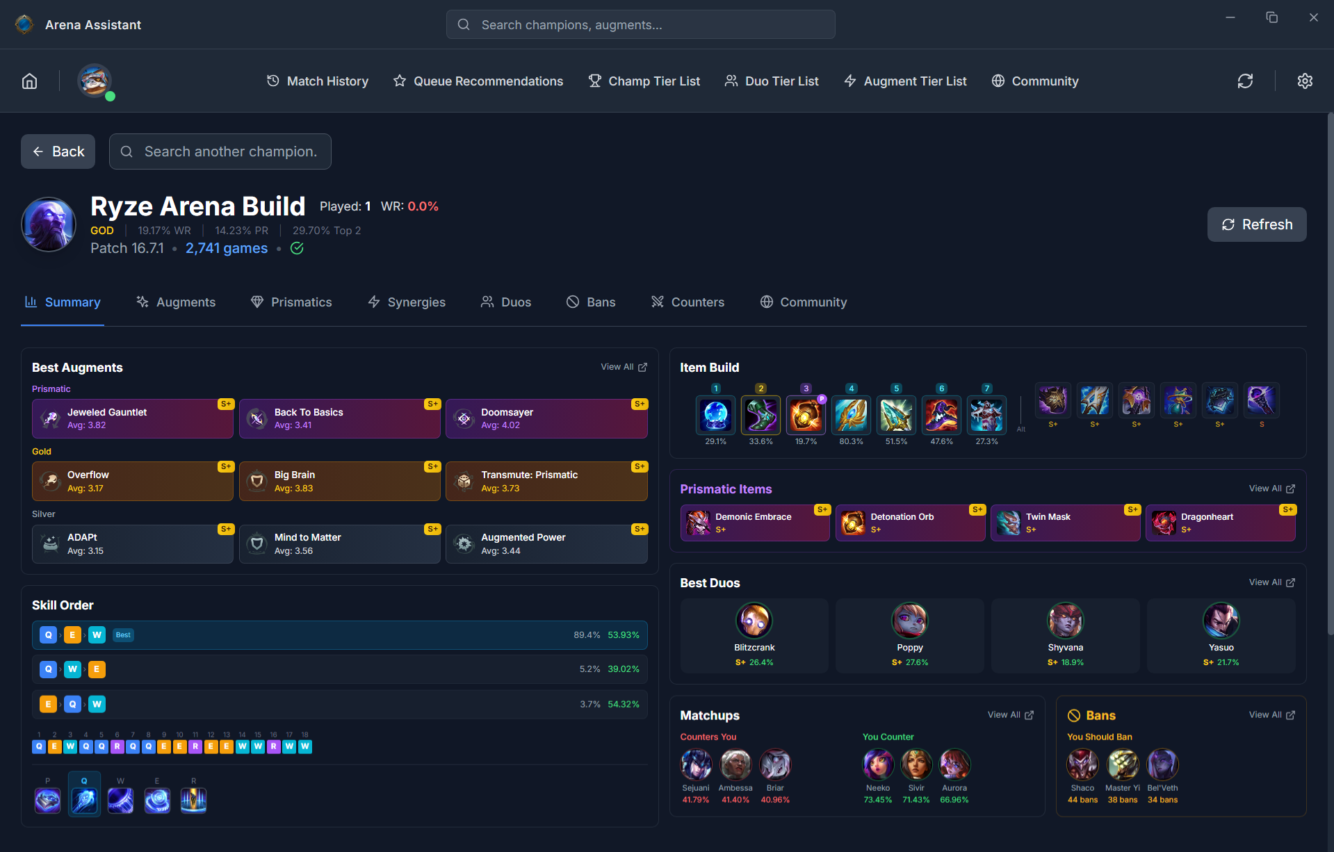 LoL Arena champion build guide with items and augments